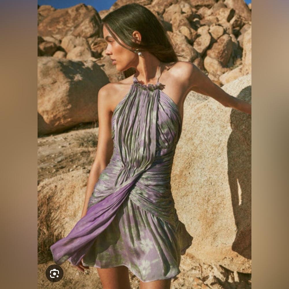 Alexis Lavender and Olive Halter Mini Dress